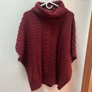 Coldwater Creek Burgundy Cable Knit Turtleneck Poncho Sweater size M/L